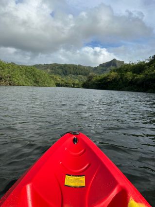 A kayaker paddles in the crystal-clear, turquoise waters of Honolulu from a top-down perspective.